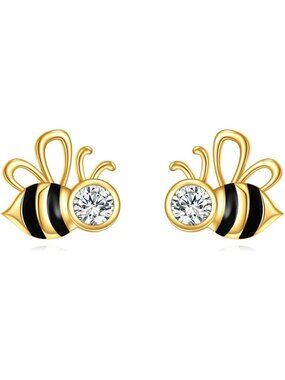 Elegant Moissanite Bee Stud Earrings in 925 Sterling Silver - Perfect Gift for